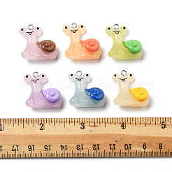 カタツムリ樹脂ペンダント20個  プラチナトーンのアイアンループ付き  ミックスカラー  23x23x13mm  穴：2mm&nbsp;RESI-FS0002-12