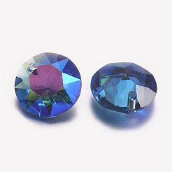 カット加工ガラスラインストーンチャーム  模造オーストリアのクリスタル  フラットラウンド  サファイア  12x6mm  穴：1.5mm&nbsp;X-RGLA-F051-12mm-206PS