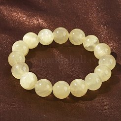 天然ゴールドシルク翡翠ラウンドビーズストレッチブレスレット（女性用）  ビーズ：12mm  内径：2.01インチ（5.1cm）&nbsp;BJEW-F535-01E