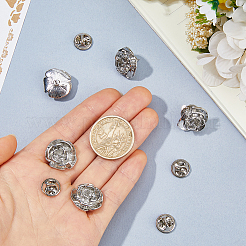 バックパックの服に合うローズフラワー合金ラペルピンバック6個。  プラチナ  19x19.5mm&nbsp;JEWB-FH0002-97P
