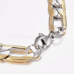 メンズ 304 ステンレス フィガロ チェーン ブレスレット  カニカン付き  多面カット  ゴールデン·ステンレス鋼色  8-1/4インチ（210mm）  9x2mm&nbsp;X-BJEW-I238-11A