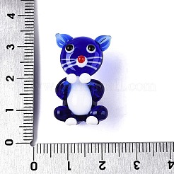 手作りのランプワーク猫の置物ディスプレイ装飾品  ホームデスクトップ装飾用  ブルー  25~30x16~19x17~20mm&nbsp;LAMP-N034-26B