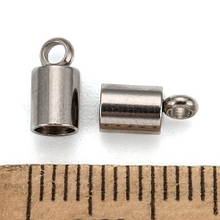 変色しにくい304ステンレススチールコードエンド  エンドキャップ  ステンレス鋼色  8x4mm  穴：2mm  内径：3mm&nbsp;STAS-M242-12