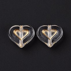 透明めっきアクリルビーズ  ゴールドライン入り  ハート  透明  12.5x14.7x5mm  穴：1.8mm  約115個/77g&nbsp;LS-OACR-C013-19