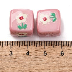 印刷された不透明なアクリルビーズ  キューブ  ピンク  14x14x14mm  穴：4mm&nbsp;SACR-A009-01C