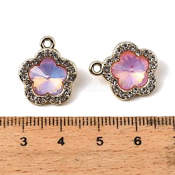 UVメッキ合金ガラスペンダント  花のチャーム  ラインストーン付き  多面カット  ミックスカラー  ゴールドカラー  18.5x16x6mm  穴：1.8mm&nbsp;FIND-K032-28G