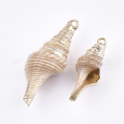 電気メッキ巻き貝ペンダント  鉄パーツ  ライトゴールド  桃パフ  24~44.5x9~14x9~12mm  穴：2mm&nbsp;SSHEL-S262-25