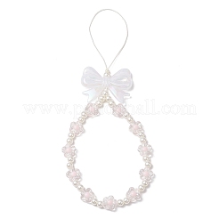 アクリル携帯ストラップ  プラスチック製のビーズと  蝶結び  花  ミスティローズ  217mm&nbsp;HJEW-JM03325-02