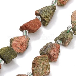 天然石ユナカイトビーズ連売り  生のラフ  ナゲット  シードビーズで  13~23x12~16x6~13mm  穴：1mm  約11~13個/連  7.44''（18.9cm）〜7.99''（20.3cm）&nbsp;GG-CBA0B77-A16-03