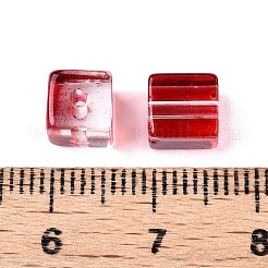 ベーキングペイント透明ガラスビーズ  キューブ  ファイヤーブリック  6.5~7x6~6.5x6~6.5mm  穴：1.5mm  約1690個/1000g&nbsp;DGLA-N005-01A-09