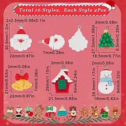 32個16スタイル不透明樹脂ペンダント  クリスマスチャーム  プラチナトーンの鉄ループ付き  サンタクロース＆トナカイ＆ジンジャーブレッドマン＆ヘラジカ  混合図形  ミックスカラー  21~31x9.5~24.5x3.5~17mm  穴：2~2.7mm  2個/スタイル&nbsp;RESI-SC0002-51