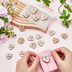 ミスター＆ミセスラブ木製ウェディングハート200個  結婚式のテーブルの装飾  オーガンジーギフトバッグ3個付き  アンティークホワイト  24.5x24x2.5mm&nbsp;WOOD-SP0001-30