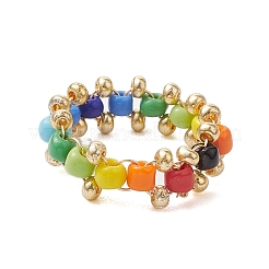ガラスシードと真鍮ビーズの指輪  女性のための銅線巻きジュエリー  カラフル  8.5mm  内径：18mm&nbsp;RJEW-JR00687