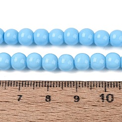 オペークソリッドカラーガラスビーズ連売り  ラウンド  ライトスカイブルー  6~6.5mm  穴：1.4mm  約67~70個/連  14.76インチ〜15.16インチ（37.5~38.5cm）&nbsp;LS-GLAA-T032-P6mm-22