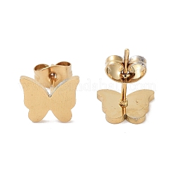 PVD真空メッキ304ステンレススチールスタッドピアス（女性用）  蝶  ゴールドカラー  8x9.5mm&nbsp;EJEW-A048-48H-G