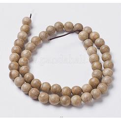 天然ウッドビーズ連売り  ラウンド  バリーウッド  6mm  穴：1mm  約63個/連  14.9インチ（38cm）&nbsp;WOOD-J001-02-6mm