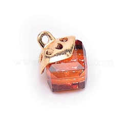 ガラスチャーム  合金のパーツと  キューブ  ライトピーチ  15x10x10mm  穴：1.6mm&nbsp;GLAA-SZC0004-02G