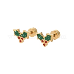 クリスマス 304 ステンレススチール スタッドピアス  ゴールドカラー  チェリー  6x9mm&nbsp;EJEW-A144-01C-G