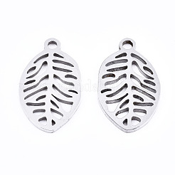 変色しない201ステンレススチールペンダント  レーザー切断  葉  ステンレス鋼色  17.5x10x1mm  穴：1.4mm&nbsp;STAS-T044-190P