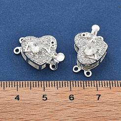 真鍮マイクロキュービックジルコニアボックスの留め金を開く  ガラスと  ハート  1連  2穴  銀  透明  4mm  穴：14x20x9mm&nbsp;KK-B125-07S-03