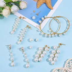 DIYイミテーションパールロングドロップイヤリング作成キット  合金 & 鉄 & 真鍮スタッド & フープ イヤリングのパーツを含む  アクリル＆ガラスパールビーズ  304ステンレススチールチェーン  銅ワイヤー  ゴールドカラー&nbsp;DIY-SZ0009-67