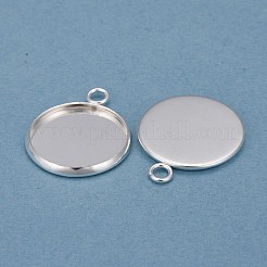 304ステンレススチールペンダントカボションセッティング  プレーンエッジベゼルカップ  フラットラウンド  銀  トレイ：16mm  21.5x18x2mm  穴：2.2mm&nbsp;STAS-F191-14S-E