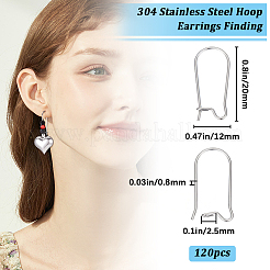 304ステンレススチールフープピアス金具120個  腎臓耳ワイヤー  ステンレス鋼色  20ゲージ  20x9~12x2.5mm  ピン：0.8mm&nbsp;STAS-BBC0003-96