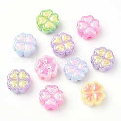 UVメッキ不透明アクリルビーズ50個。  ツートン  クローバー  ミックスカラー  15x15x8mm  穴：3mm&nbsp;SACR-CJ0001-75