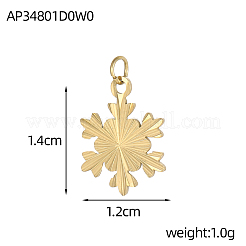 クリスマス 304 ステンレス ペンダント  スノーフレーク  イオンプレーティング（ip）  14KGP本金メッキ  16x12x1mm  穴：2.5mm&nbsp;STAS-OY005-56G