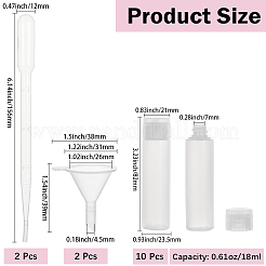 PEプラスチック製旅行用詰め替えボトル10個  キャップ付き  コラム  プラスチックスポイト2個と漏斗2個付き  透明  2.35x2.1x8.2cm  容量：18ml（0.61fl.oz）&nbsp;MRMJ-GF0001-67