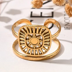 太陽付きスクエア 304 ステンレススチール オープンカフリング 女性用  18KGP本金メッキ  16.5mm  調整可能&nbsp;LS-RJEW-M046-01G