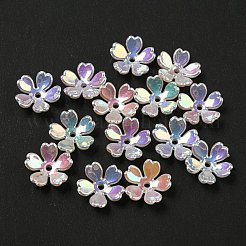 虹色のABSプラスチックビーズキャップ  ABカラーメッキ  5  - 花びらの花  カラフル  11x11x3.5mm  穴：1.2mm&nbsp;OACR-C021-04