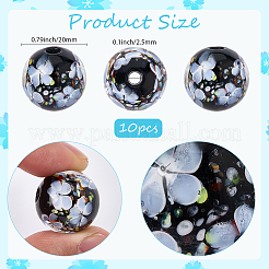手作りのインナーフラワーランプワークビーズ10個  ラウンド  コーンフラワーブルー  19~20mm  穴：2.5mm&nbsp;LAMP-PA0001-02A