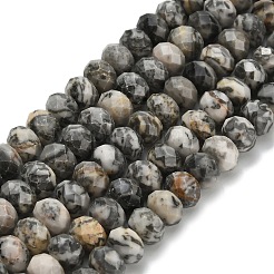 天然石ブラックシルクストーン/ネットストーンビーズ連売り  多面カット  ロンデル  8x5.5mm  穴：1.2mm  約69個/連  15.16''（38.5センチメートル）&nbsp;G-Z111-A45