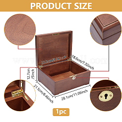 木製の小物収納ボックス  合金パーツ  長方形  ココナッツブラウン  28.1x21.5x12.7cm&nbsp;CON-WH0107-128
