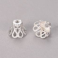 メッキ鉄ベル細線細工ビーズキャップ  花  4花びら  銀  9x6mm  穴：1.5mm&nbsp;IFIN-S696-46S-1