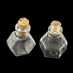 ビーズコンテナ用六角ガラス瓶  コルク栓付き  ウィッシングボトル  透明  25x20x11mm  穴：6mm  ボトルネック：直径9.5~10mm  容量：1.5ml（0.05液量オンス）&nbsp;X-AJEW-R045-03