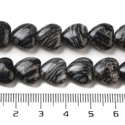 ナチュラルブラックネットストーンビーズ連売り  ハート  11~11.5x12x6mm  穴：1.1mm  約36個/連  15.35インチ（39cm）&nbsp;G-B022-27C