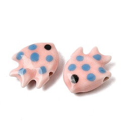 手作りの陶器ビーズ  点のある魚  手描き  ピンク  18x21x7mm  穴：2mm&nbsp;PR-Z001-02G