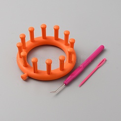 丸いプラスチック編み機  かぎ針編み針と糸針を使って  オレンジ  97.5x89x36.5mm  穴：6.5mm&nbsp;TOOL-WH0159-05