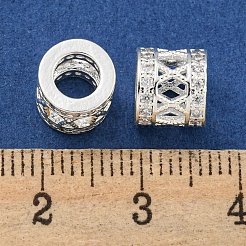 ラックメッキ真鍮マイクロパヴェクリアキュービックジルコニアヨーロピアンビーズ  大穴ビーズ  長持ちメッキ  鉛フリー＆カドミウムフリー  コラム  銀  8x7mm  穴：4.5mm&nbsp;KK-L215-326S