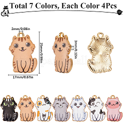 28本7色ラックメッキ合金エナメルペンダント  ゴールドカラー  猫のチャーム  ミックスカラー  25x17x3mm  穴：2mm  4個/カラー&nbsp;FIND-SC0012-10