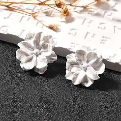 合金＆スターリングシルバー＆アクリルスタッドピアス925個  花  ホワイト  23x26mm&nbsp;EJEW-Q013-09A