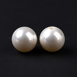 ABSプラスチックビーズ  イミテーションシェル＆パール  片穴  ラウンド  ホワイト  12mm  穴：1.2mm&nbsp;LS-FIND-A013-07B