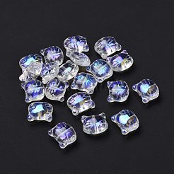 ガラスビーズ  ジュエリー作りのための  猫  クリアAB  12.5x14x6.5mm  穴：1mm&nbsp;GLAA-G079-02A