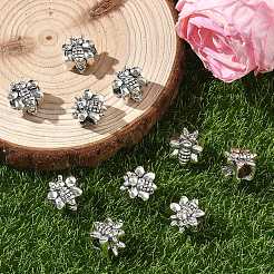 合金ヨーロピアンビーズ  大穴ビーズ  ミツバチ  アンティークシルバー  11x12x10mm  穴：5mm&nbsp;X-PALLOY-S079-078AS