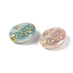 ライン入りアクリルビーズ  虹色の  花柄とオーバル  ミックスカラー  15.5x12x5mm  穴：1.6mm&nbsp;OACR-G035-10