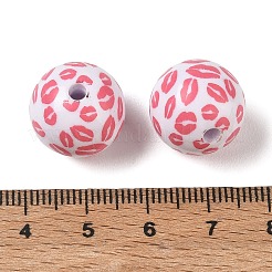 印刷された不透明なアクリルビーズ  ラウンド  リップ  16mm  穴：2.6mm&nbsp;AC-CBA6329-01B-02