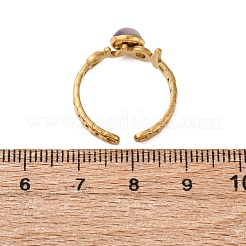 304ステンレススチール製調節可能なオープンカフリング  女性用ラウンド天然アメジストリング  イオンプレーティング（ip）  18KGP本金メッキ  6.5~15.5mm  内径: 調節可能&nbsp;RJEW-A071-02B-G