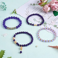 4 個 4 スタイル天然マレーシアジェイドストレッチ ブレスレット セット ガラス ビーズ  女性のためのアクセサリー用原石のアクセサリー  内径：2-1/8インチ（5.5cm）  1個/スタイル&nbsp;BJEW-SW00105-06